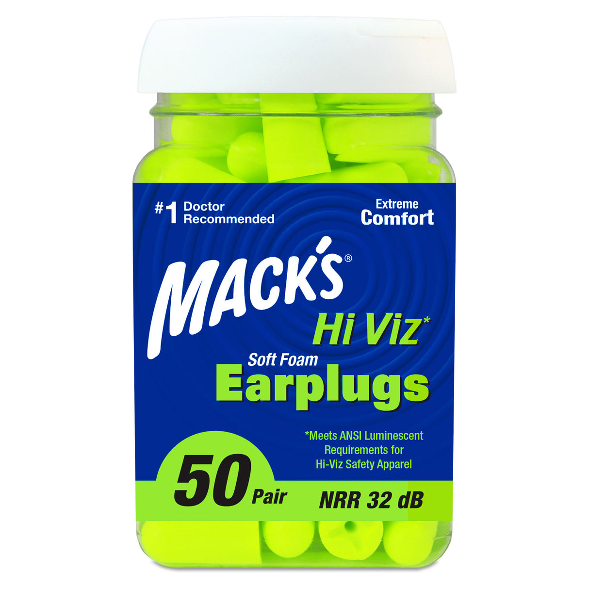 Hi Viz Soft Foam Ear Plugs Earplugs Mack's 50 Pairs
