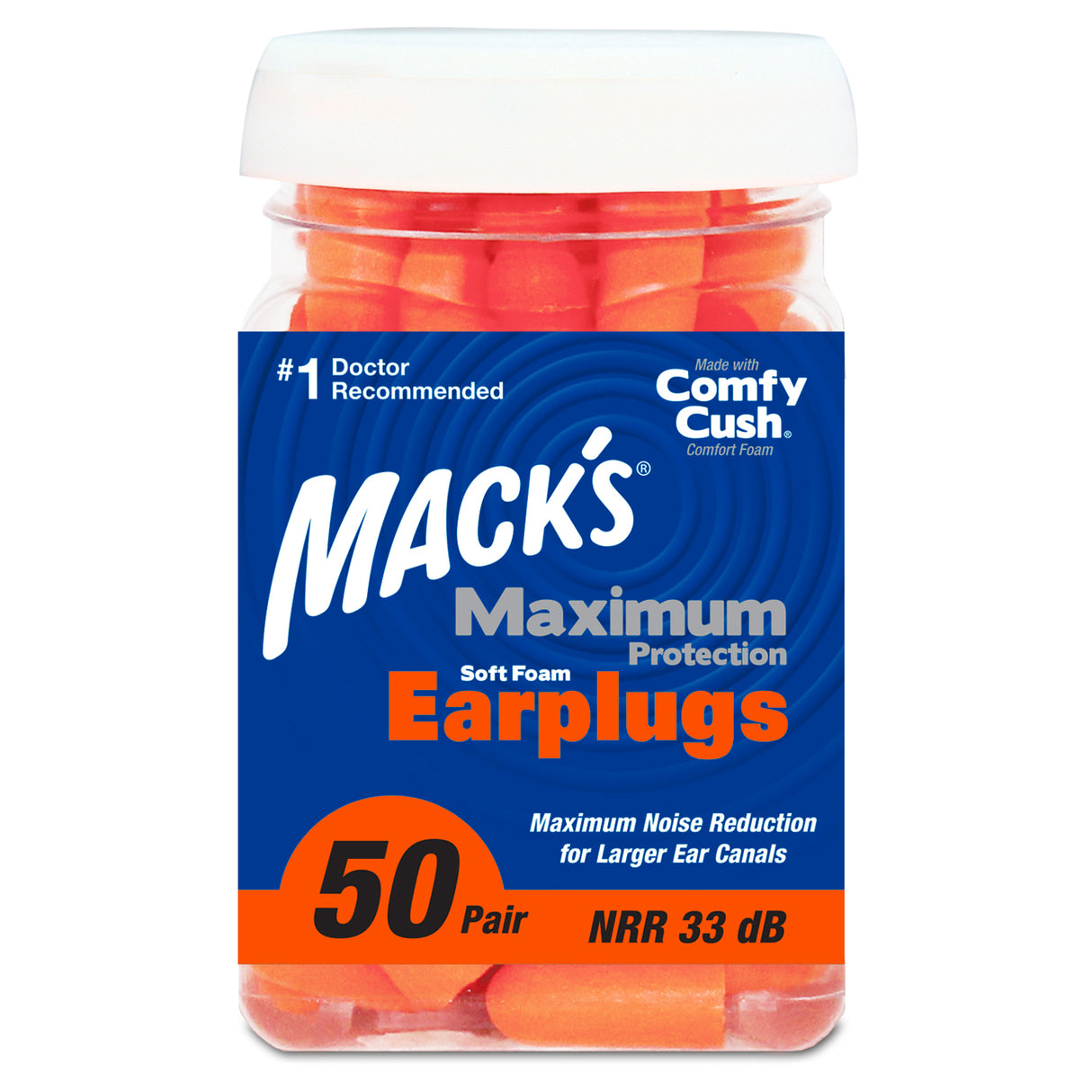 Maximum Protection Soft Foam Earplugs Earplugs Mack's 50 Pairs