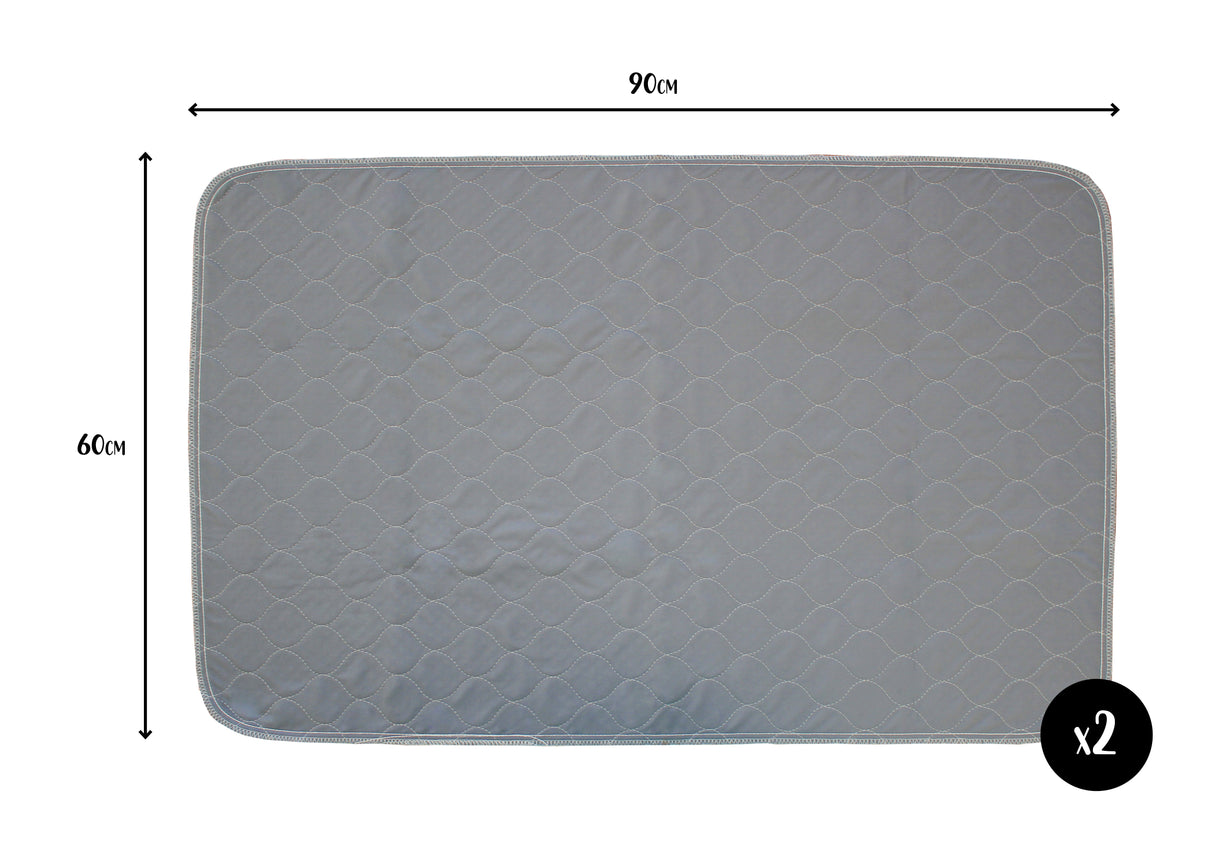 Two Pack of Large Reusable, Washable, Pet Pads in Grey (60cm x 90cm) Pet Wiz