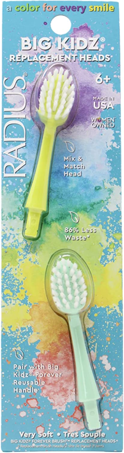 Big Kidz Forever Brush Replacement Heads (2 Pack) Toothbrush Head RADIUS Chartreuse & Mint