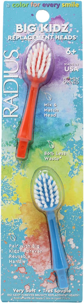 Big Kidz Forever Brush Replacement Heads (2 Pack) Toothbrush Head RADIUS Coral & Blue  