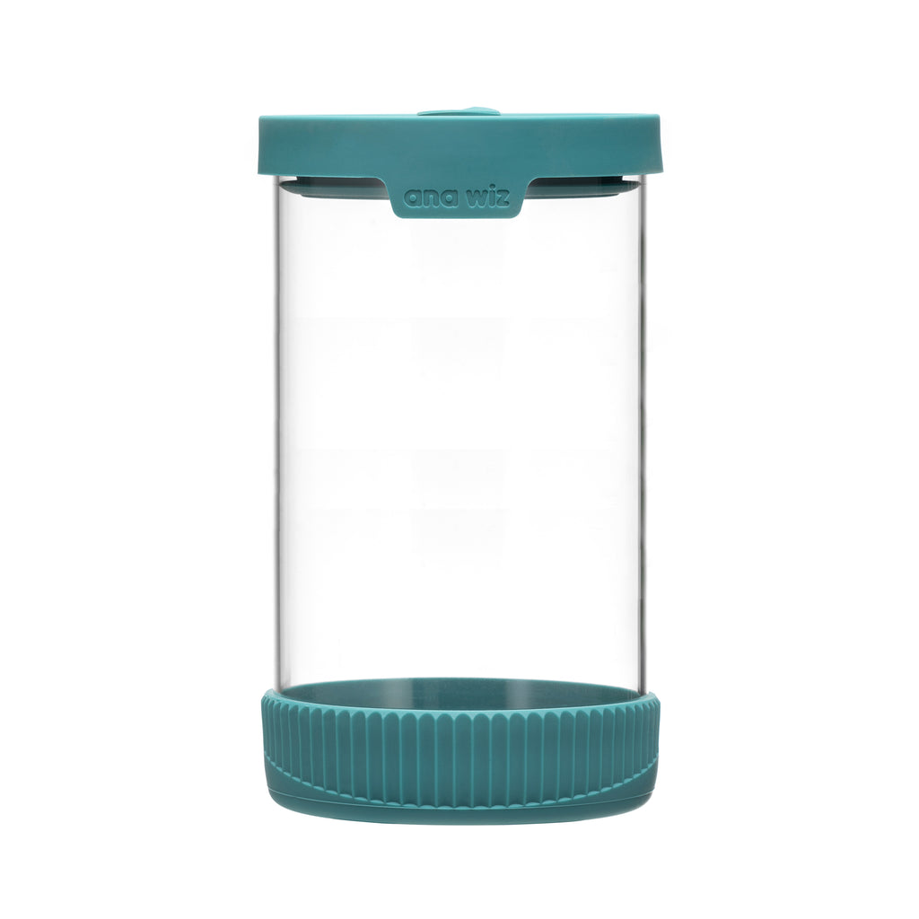 Premium Stain Resistant Borosilicate Glass Storage Jars, With Airtight Vent & Silicone Base  Ana Wiz 1000ml Teal 