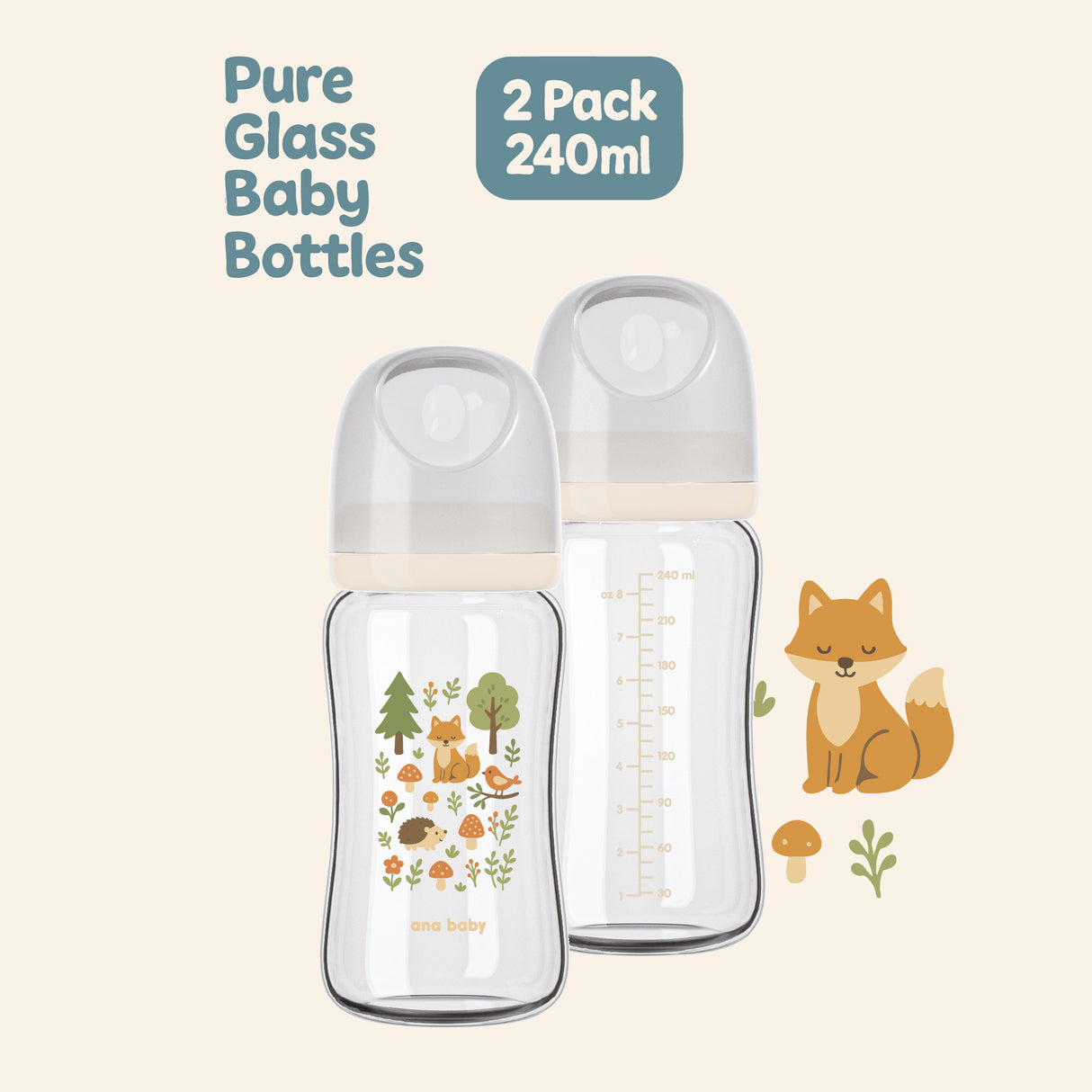 Pure Borosilicate Glass Feeding Bottles – 2 Pack