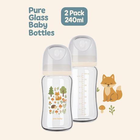 Outlet - Pure Borosilicate Glass Feeding Bottles – 2 Pack of Woodland Design Feeding Bottle Ana Baby