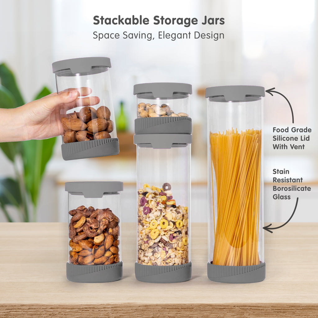 Stackable Glass Storage Jar, With Airtight Vent & Silicone Base  Ana Wiz   