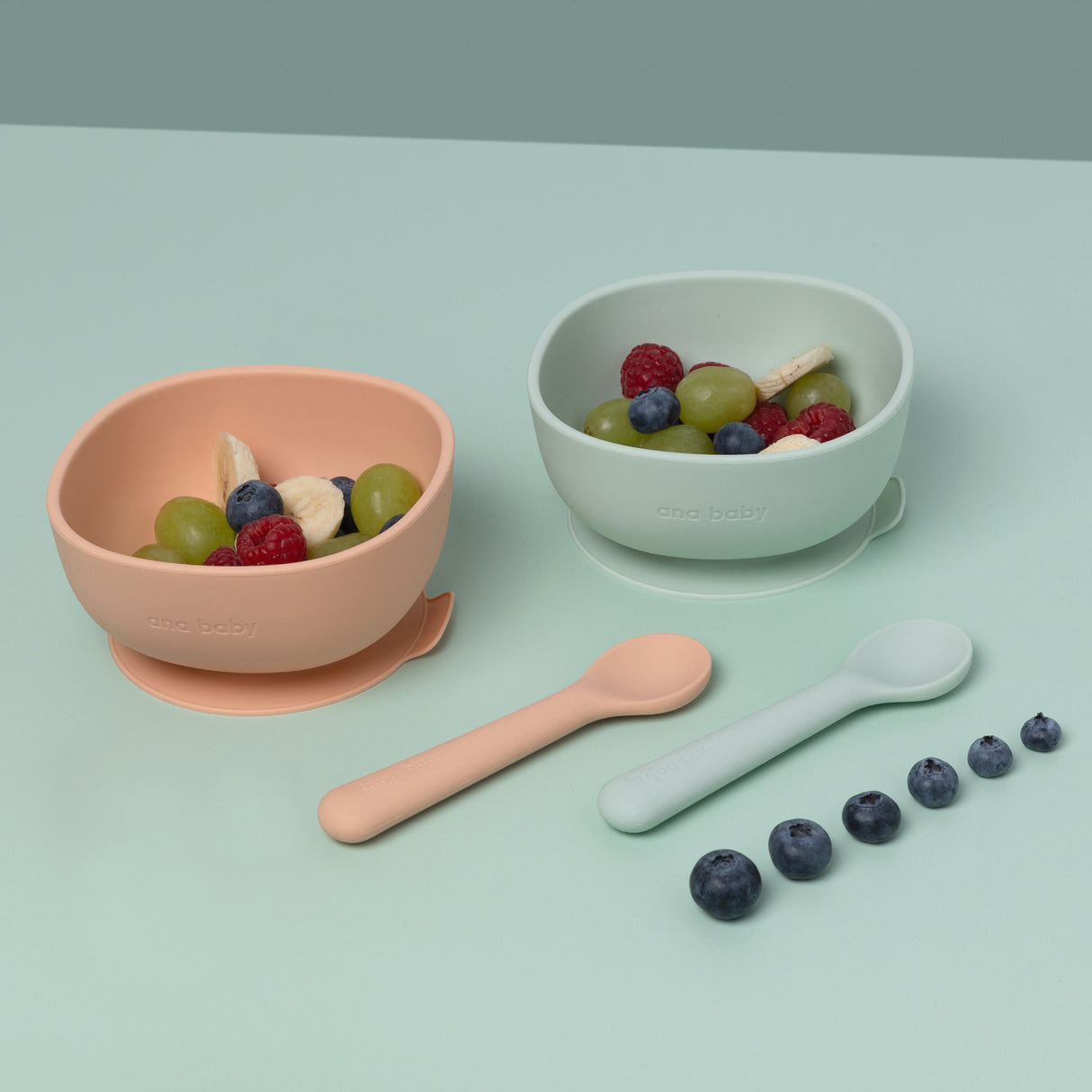 Silicone Suction Bowl and Spoon Matching Set (Pack of 2)  Ana Baby   