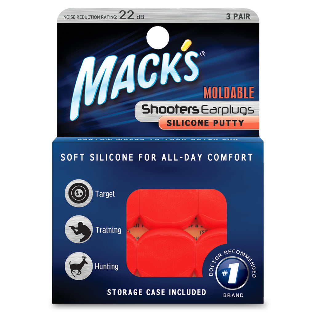 Mack's Shooters Moldable Silicone Putty Ear Plugs, Orange, 3 Pair Earplugs Mack's   