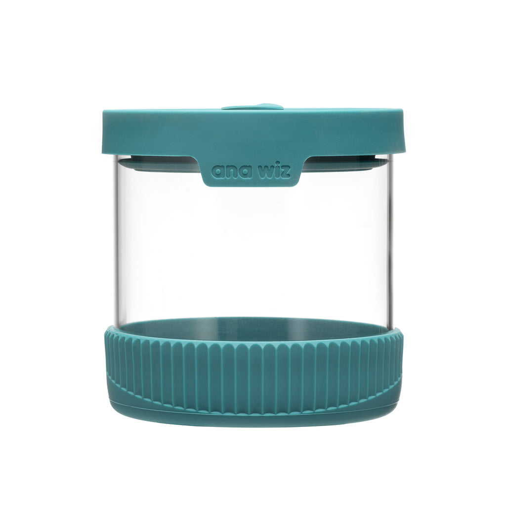 Premium Stain Resistant Borosilicate Glass Storage Jars, With Airtight Vent & Silicone Base  Ana Wiz 500ml Teal 