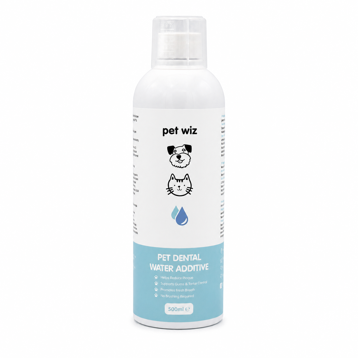 Dental Water Additive For Dogs & Cats - Plaque Remover, Treatment for Gums & Tartar, Promotes Fresh Breath Dental Water Additive Pet Wiz 500ml