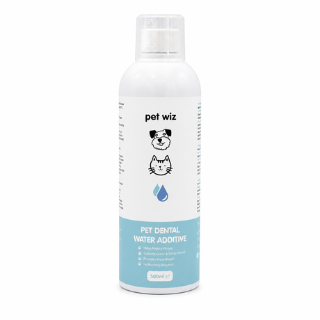 Dental Water Additive For Dogs & Cats - Plaque Remover, Treatment for Gums & Tartar, Promotes Fresh Breath Dental Water Additive Pet Wiz 500ml