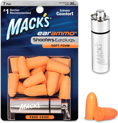 Shooters Ammo Ear Plugs (Pack of 7) - Orange Earplugs Mack's