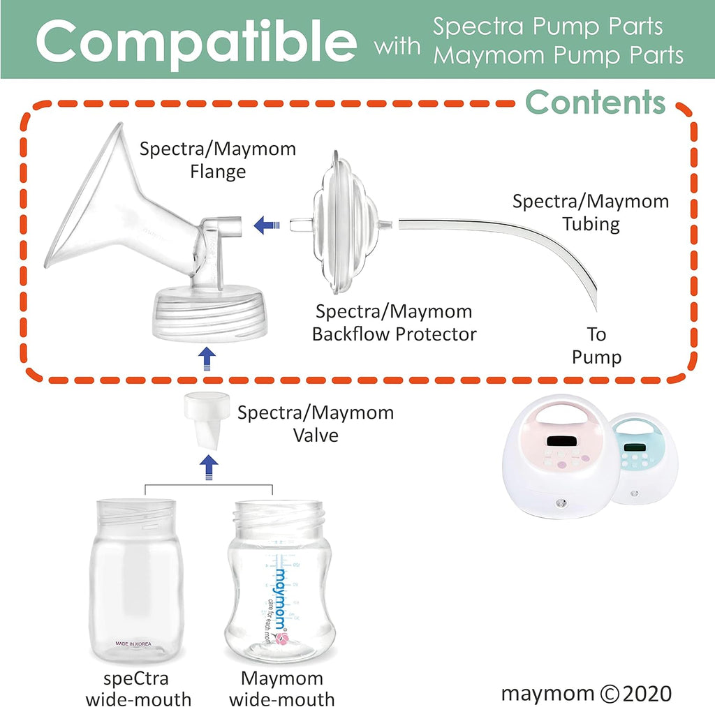Maymom Pump Parts for Spectra - Includes Flange Backflow Protector Tubing Breast Pump Accessories Maymom   