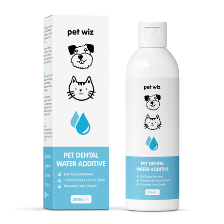 Dental Water Additive For Dogs & Cats - Plaque Remover, Treatment for Gums & Tartar, Promotes Fresh Breath Dental Water Additive Pet Wiz 240ml