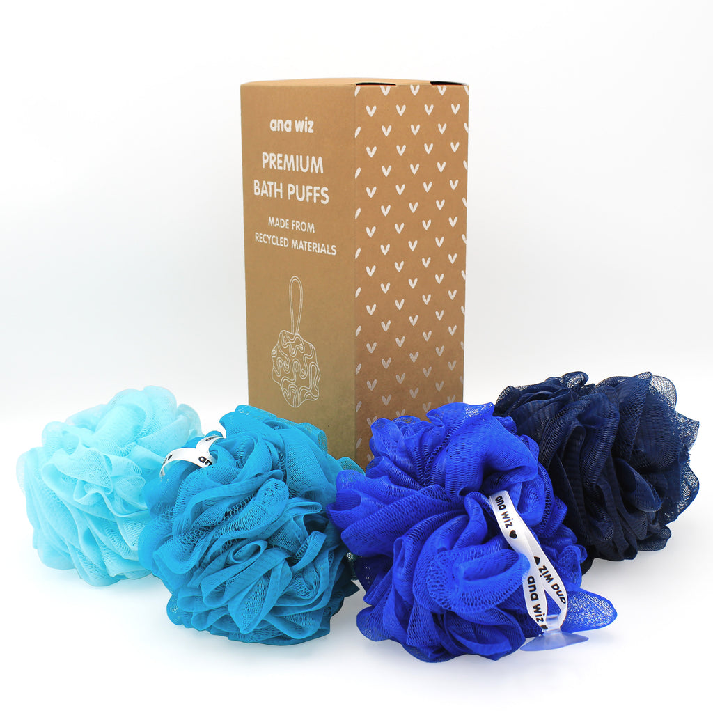 Premium Bath Puffs made from 100% Recycled Materials | Pack of 4 Super Soft Large Exfoliating Puffs | Long-lasting, Durable & Recyclable  Ana Wiz Under the Sea  