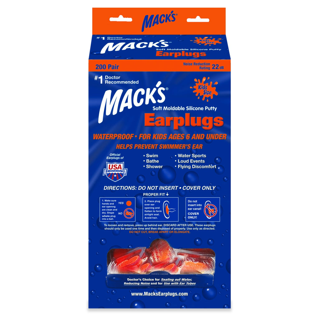 Mack's - Soft Moldable Silicone Putty Earplugs Kids Size - 200 Pair Dispenser - Orange (NRR 22) Earplugs Mack's 200 Pairs  