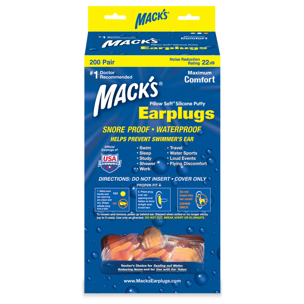 Mack's - Pillow Soft Silicone Putty Earplugs - 200 Pair Dispenser - Orange (NRR 22) Earplugs Mack's 200 Pairs (Orange)  
