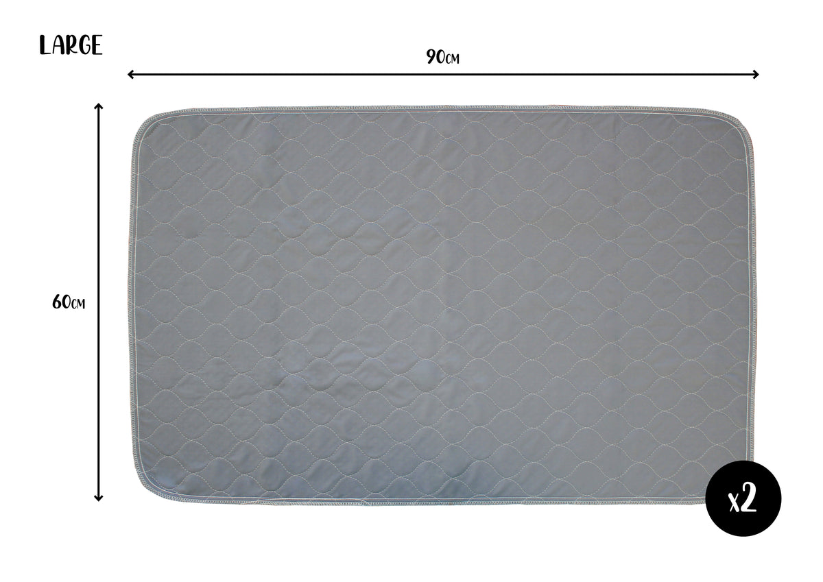 Two Pack of Large Reusable, Washable, Pet Pads in Grey (60cm x 90cm) Pet Wiz Large (60 x 90cm)