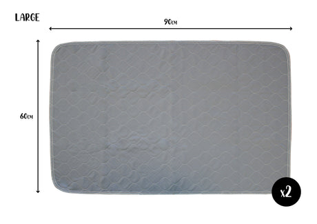 Two Pack of Large Reusable, Washable, Pet Pads in Grey (60cm x 90cm) Pet Wiz Large (60 x 90cm)