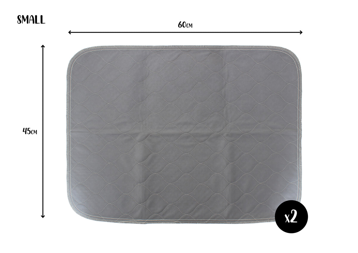 Two Pack of Large Reusable, Washable, Pet Pads in Grey (60cm x 90cm) Pet Wiz Small (60 x 45cm)