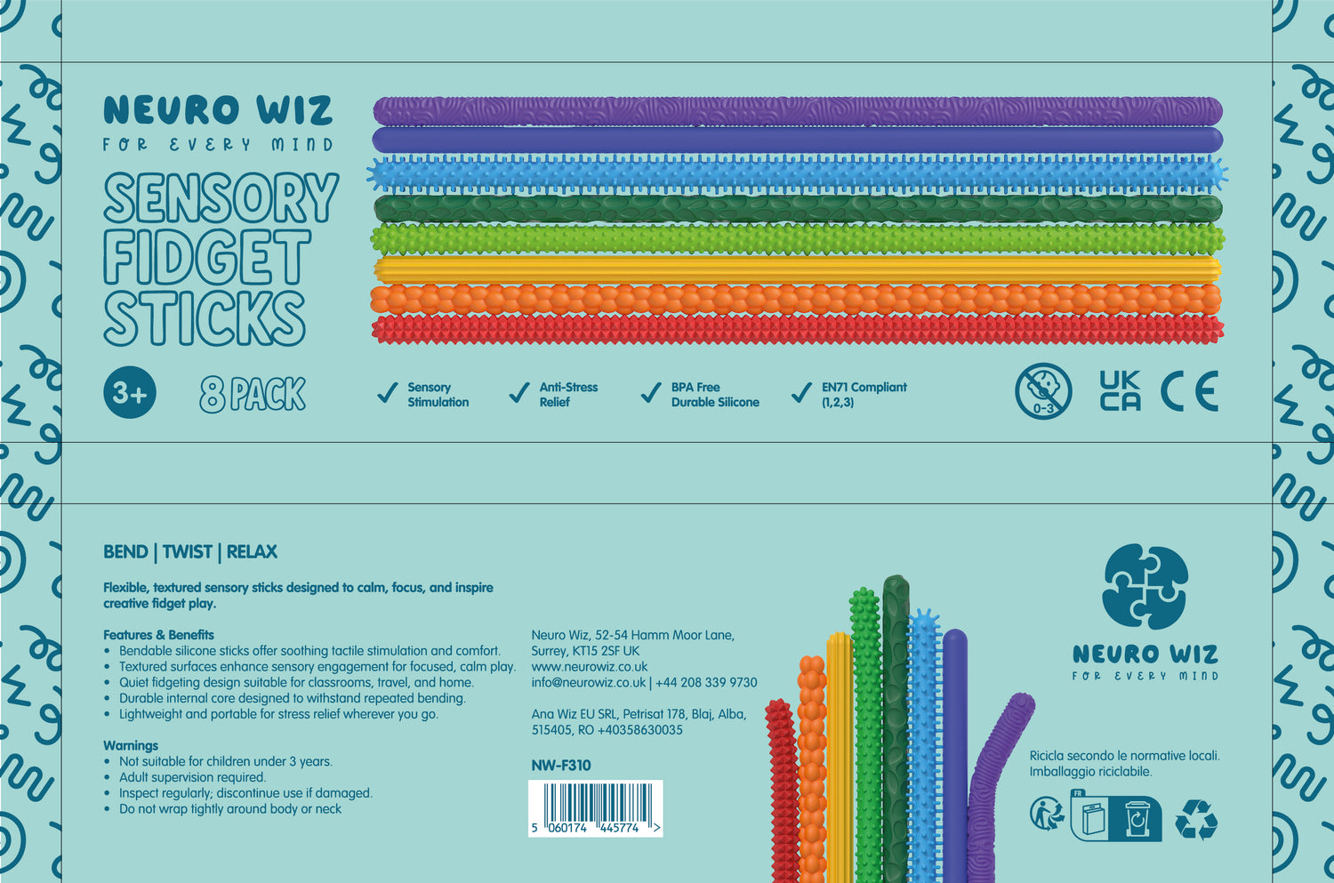 Sensory Fidget Sticks (8-Pack) Neuro Wiz