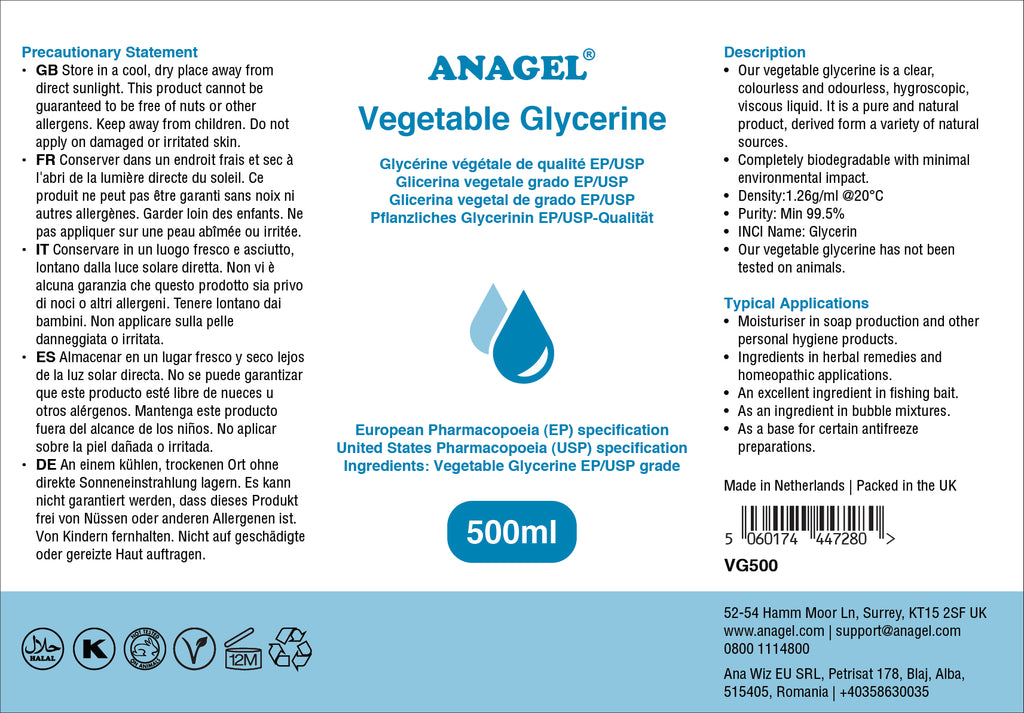 Vegetable Glycerine 500ml Skincare ANAGEL   