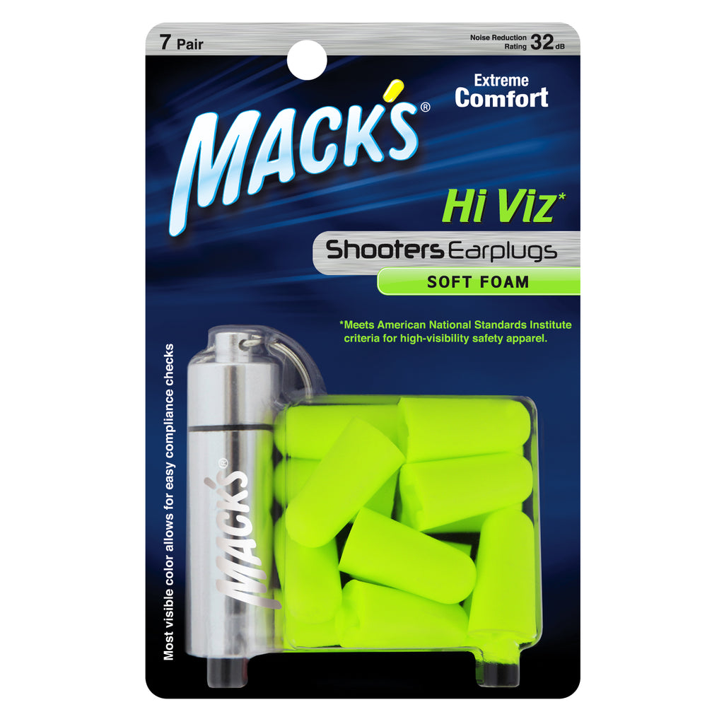 Mack's Shooters Hi Viz Soft Foam (7-Pair) Earplugs with Free Travel Case Earplugs Mack's   