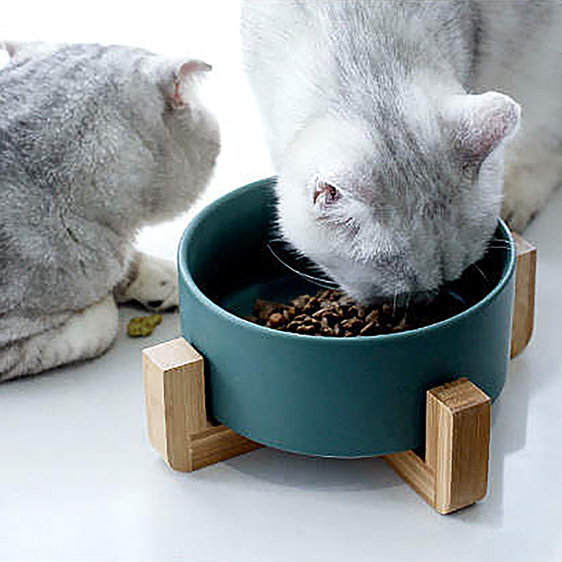 Ceramic Bowl with Bamboo Stand for Dogs & Cats - 5 Colours Available Feeding Pet Wiz   