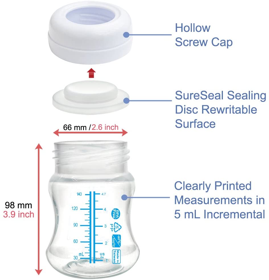 Wide-Mouth Milk Storage Collection Bottle with SureSeal Sealing Disk; 6pc  Maymom   