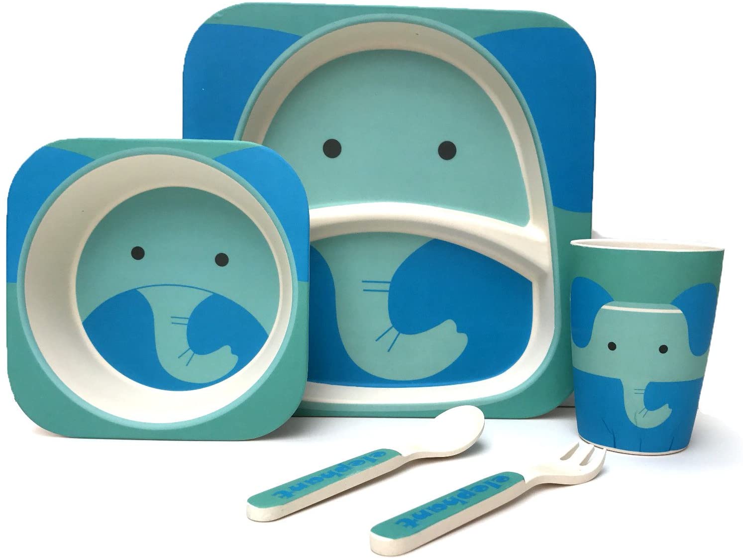 Children's 5 Piece Bamboo Dinner Set Baby Feeding Ana Baby Elephant  