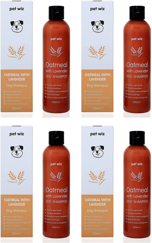 Oatmeal with Lavender Dog Shampoo - Coconut Oil Extract | Provitamin B5 | Natural & Vegan Friendly Dog Shampoo Pet Wiz 1000ml (4 x 250ml)  