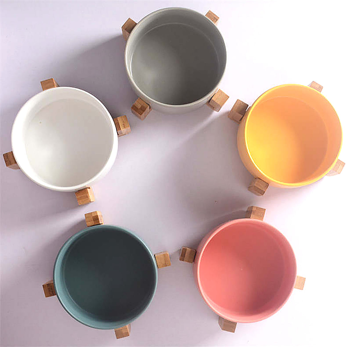 Ceramic Bowl with Bamboo Stand for Dogs & Cats Feeding Pet Wiz   