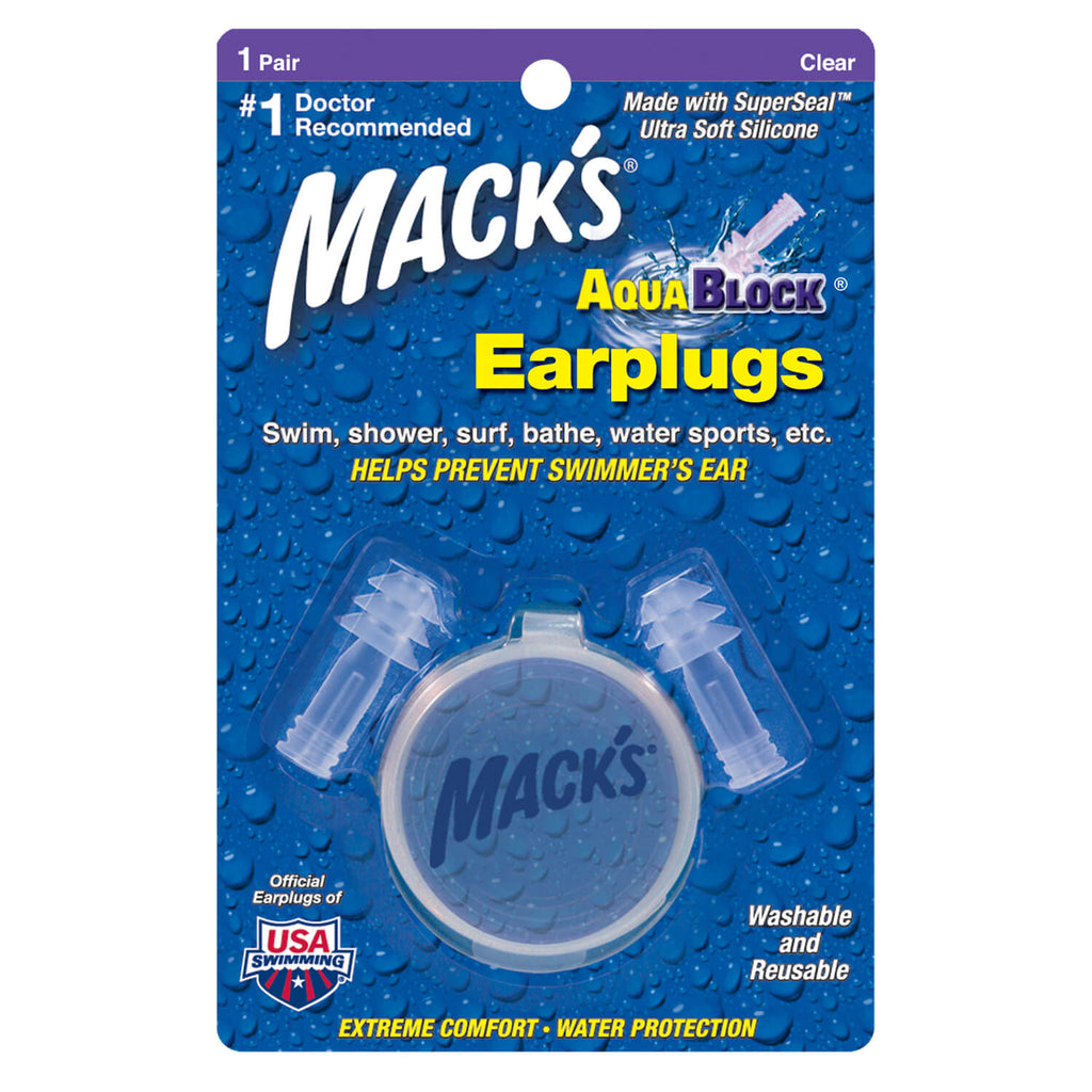 Mack's - Aqua Block Ear Plugs Earplugs Mack's 1 Pair (Clear) + Storage Case  