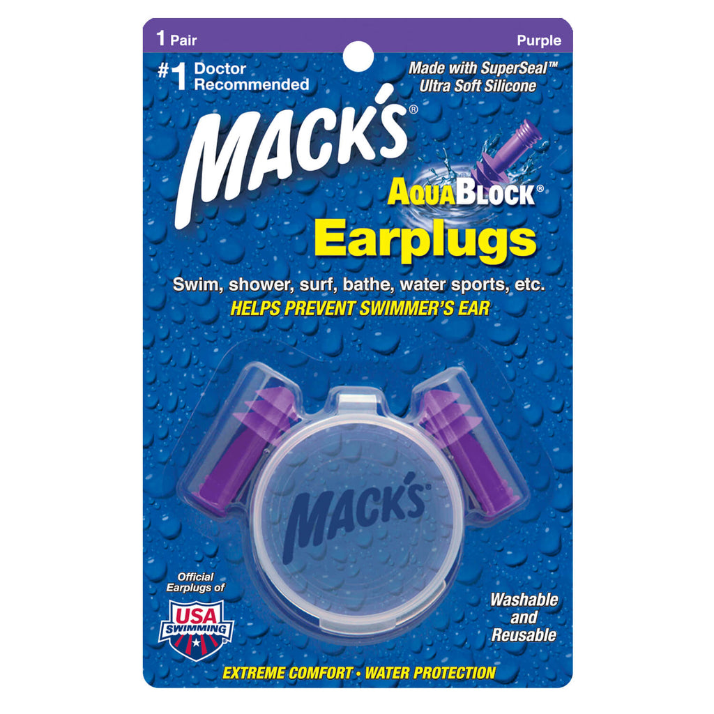 Mack's - Aqua Block Ear Plugs Earplugs Mack's 1 Pair (Purple) + Storage Case  