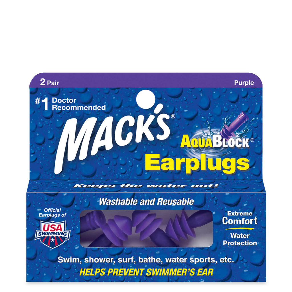 Mack's - Aqua Block Ear Plugs Earplugs Mack's 2 Pairs (Purple) + Storage Case  