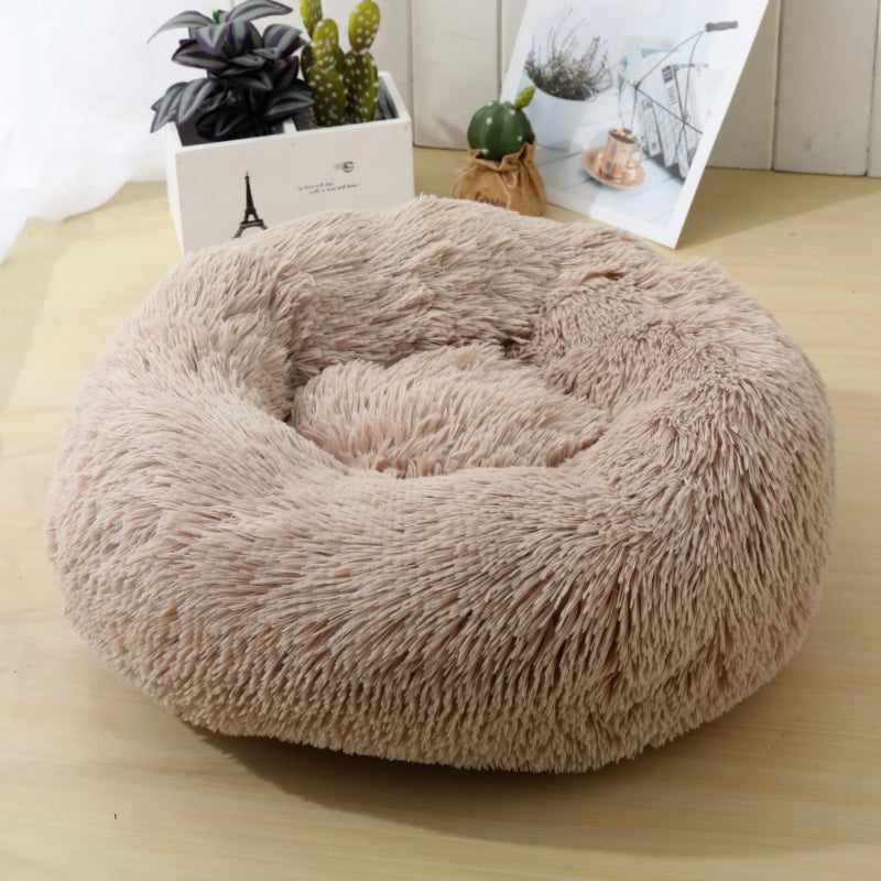 Soft Calming Donut Bed - Premium Quality For Dogs & Cats Pet Bed Pet Wiz Khaki 50cm 