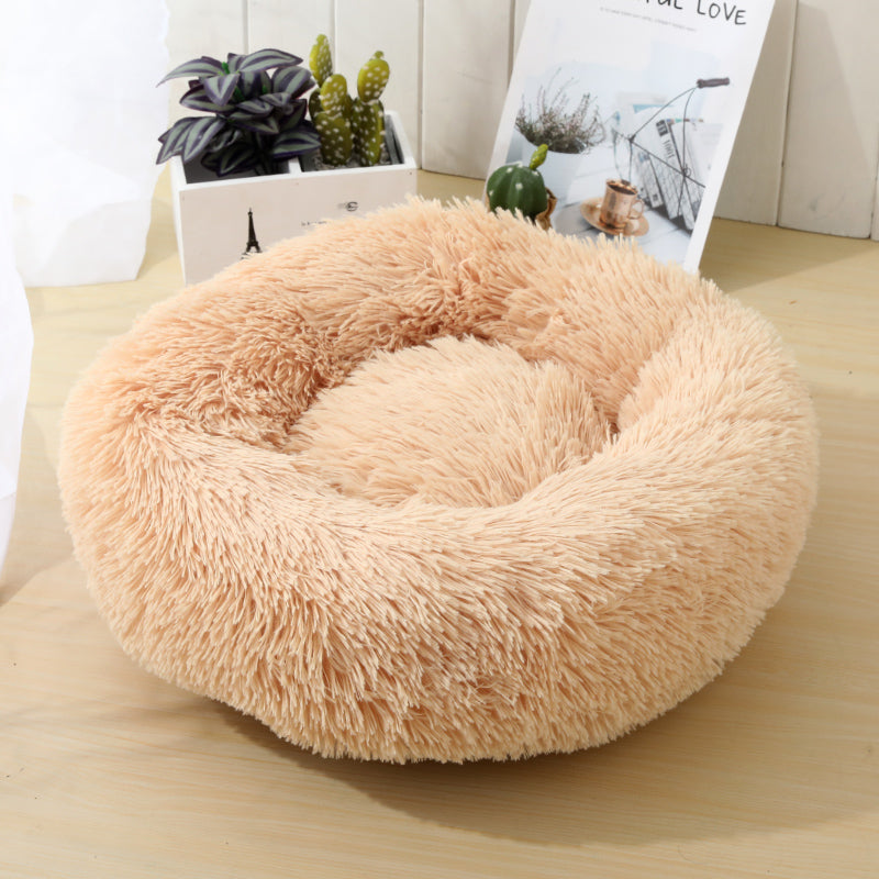 Soft Calming Donut Bed - Premium Quality For Dogs & Cats Pet Bed Pet Wiz Champagne 50cm 