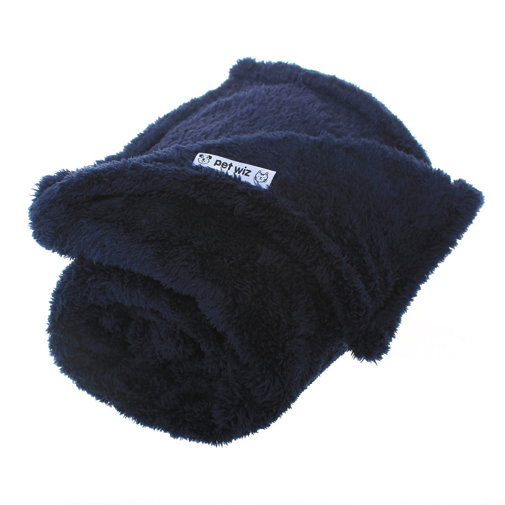 Fluffy Fleece Blanket - Soft & Warm Throw for Dogs & Cats Blankets Pet Wiz Small - 60 x 80cm Navy 