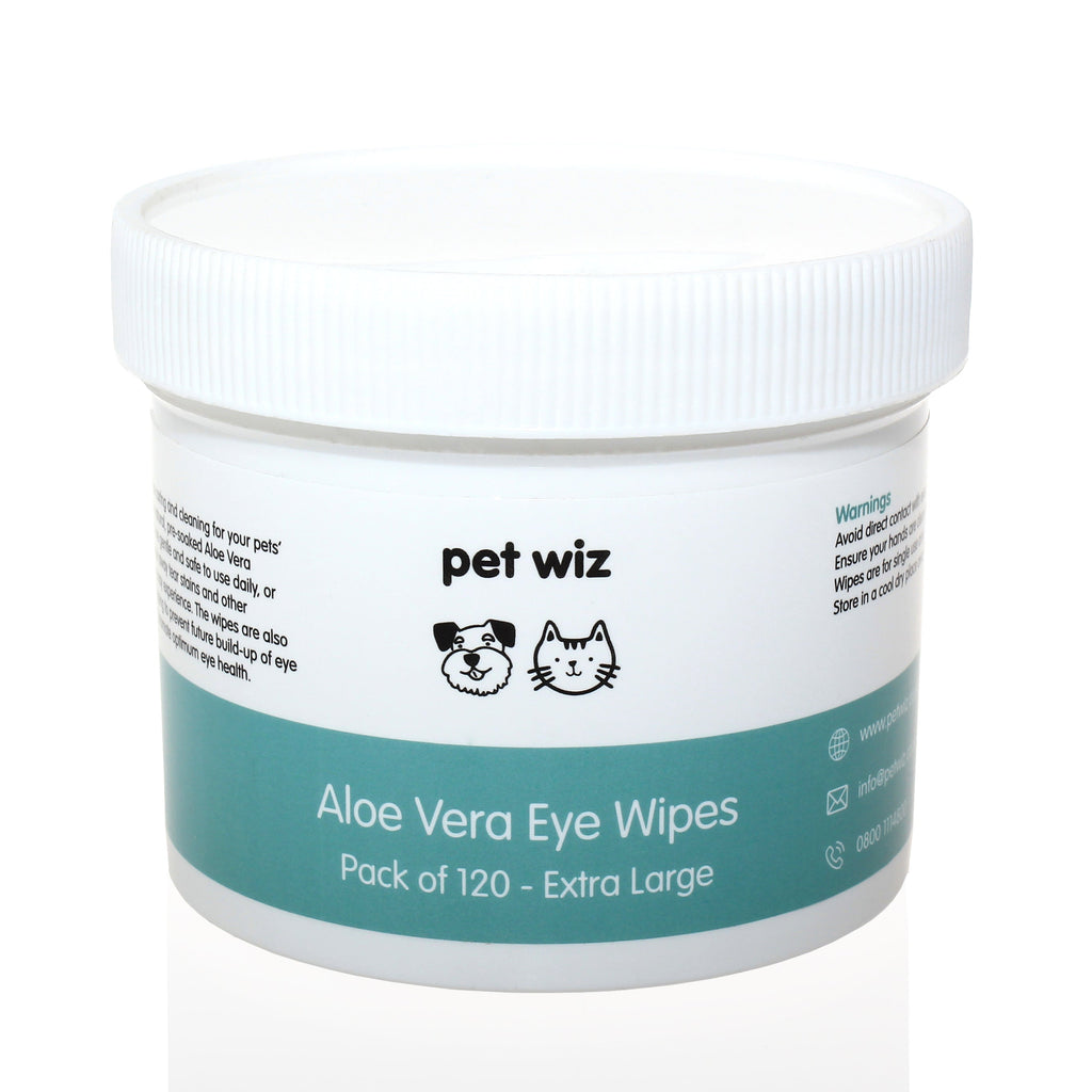 Aloe Vera Eye Wipes for Cleaning Dogs & Cats - Extra Large - Pack of 120  Pet Wiz   