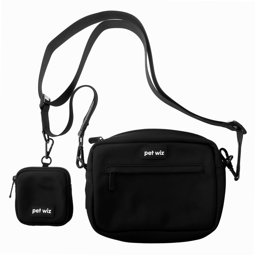 Dog Walking Bag with Detachable and Adjustable Strap & Matching Treat Pouch  Pet Wiz Black  
