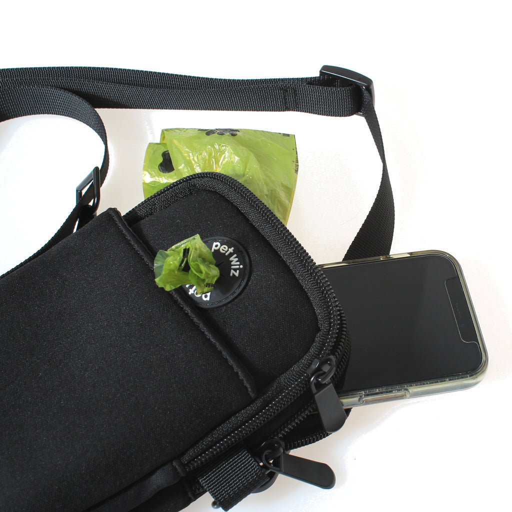 Soft, Slim & Lightweight Dog Walking Bag - Two Zipped Compartments, One External Pocket, Inbuilt Poop Bag Dispenser and Adjustable Strap  Pet Wiz   