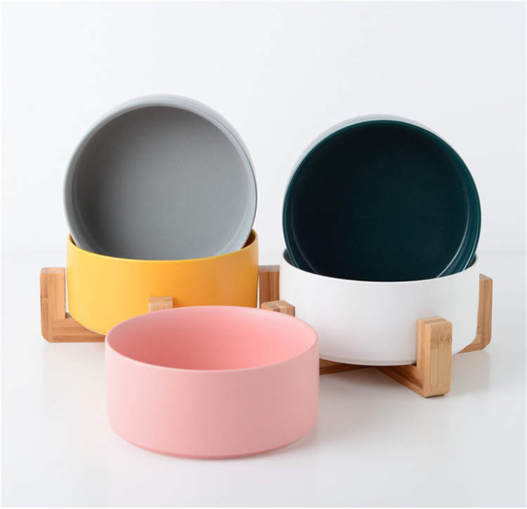 Ceramic Bowl with Bamboo Stand for Dogs & Cats Feeding Pet Wiz   