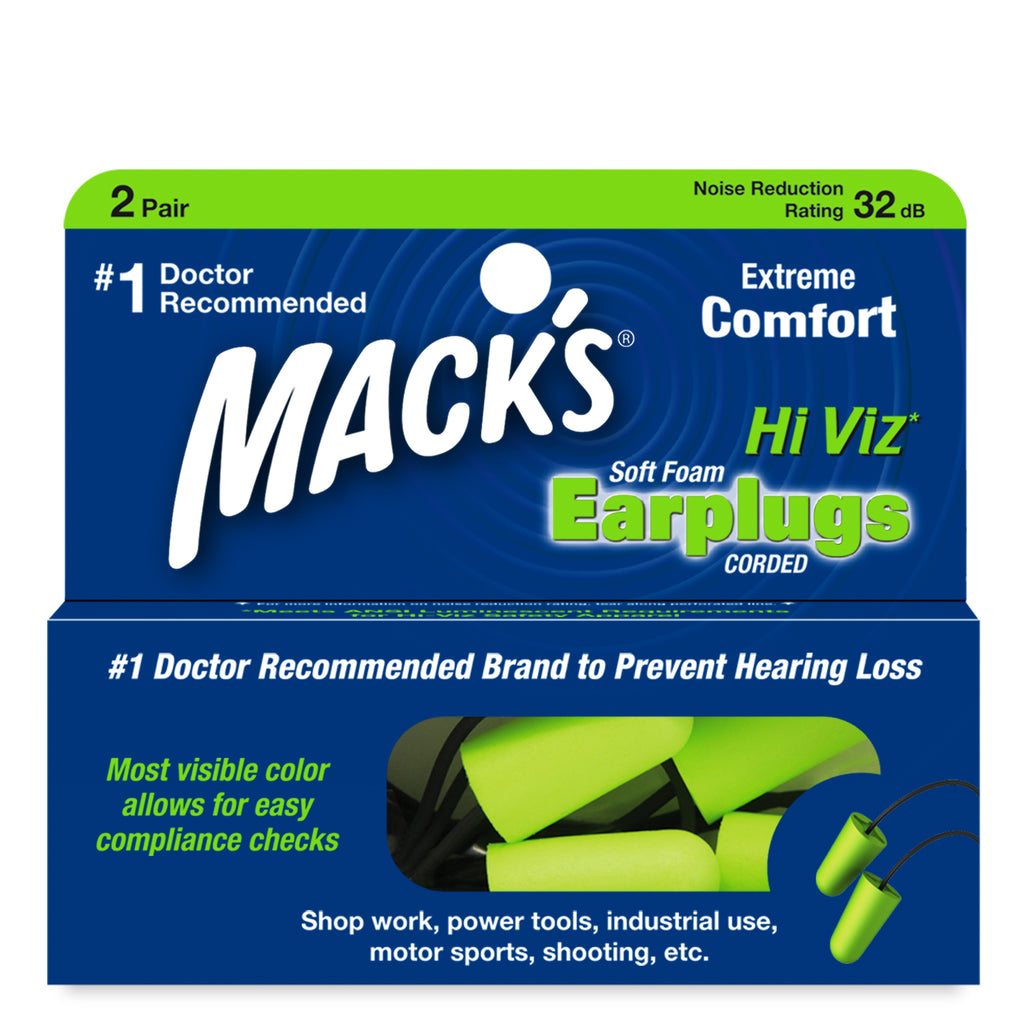 Mack's - Hi Viz Soft Foam Ear Plugs Earplugs Mack's 2 Pairs Corded + Travel Case  