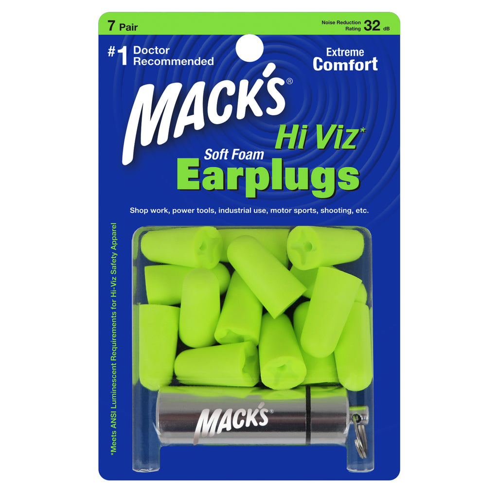Mack's - Hi Viz Soft Foam Ear Plugs Earplugs Mack's 7 Pairs + Travel Case  
