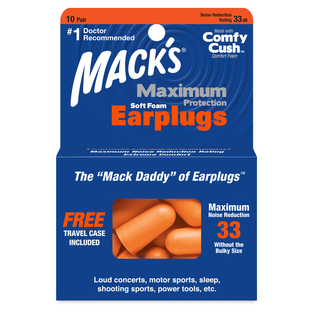 Mack's - Maximum Protection Soft Foam Earplugs Earplugs Mack's 10 Pairs + Travel Case  
