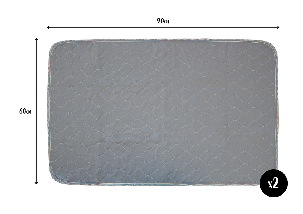 Two Pack of Large Reusable, Washable, Pet Pads in Grey (60cm x 90cm), Four Absorbency Layers & Slip Resistant Backing, For Training and Incontinence  Pet Wiz   