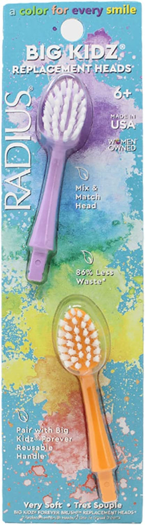 Big Kidz Forever Brush Replacement Heads (2 Pack) Toothbrush Head RADIUS Lavender & Tangerine  